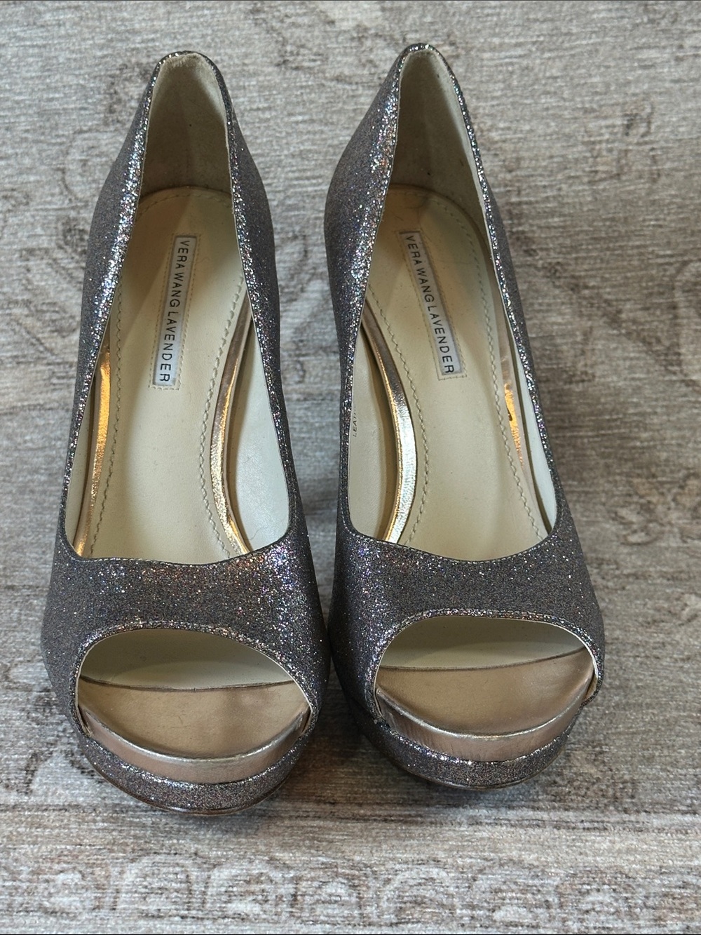 Vera Wang Lavender Peeptoe Glitter Heels - Picture 3 of 10
